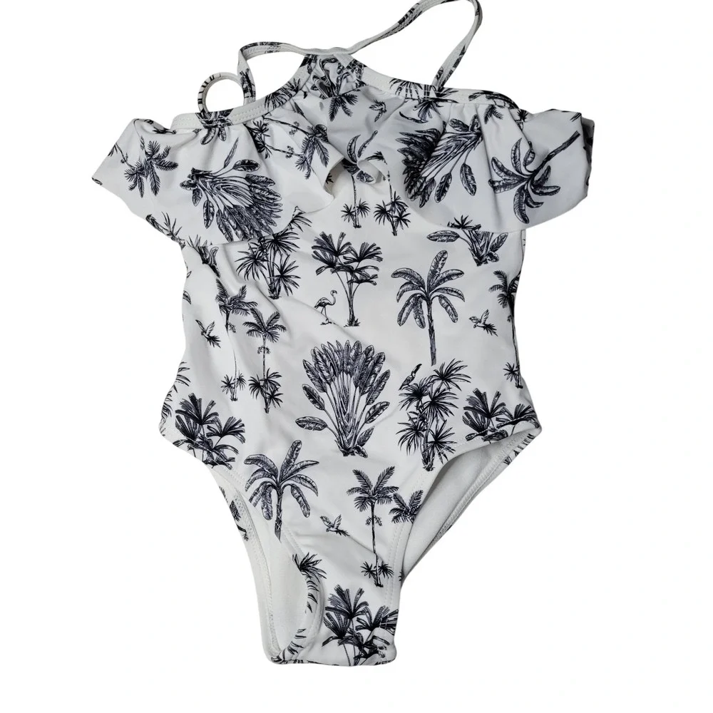 Janie and Jack Girls Palm Toile Ruffle One Piece Swimsuit Size 3T